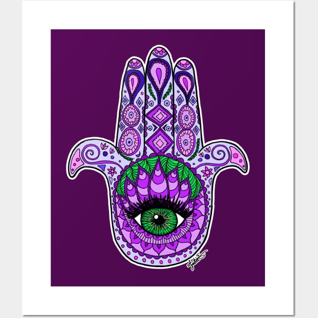 Purple Hamsa Hand Wall Art by julieerindesigns